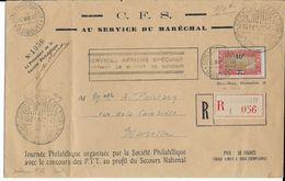 BLOCUS De DJIBOUTI - 1942 - LETTRE RECOMMANDEE JOURNEE PHILA SECOURS NATIONAL "AU SERVICE DU MARECHAL" => MARSEILLE - Covers & Documents