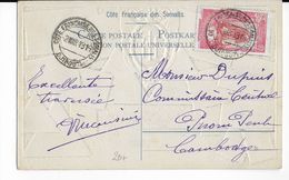 SOMALIS - 1919 - SUPERBE CARTE GAUFREE (VOIR DOS) VOYAGEE De DJIBOUTI => PNOM PENH (CAMBODGE) - DESTINATION ! - Storia Postale