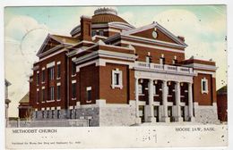 MOOSE JAW, Saskatchewan, Canada, Methodist Church, 1908 Postcard, Winnipeg & Moose Jaw RPO Cancel - Other & Unclassified