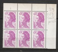 FRANCE N° 2184 0.50 VIOLET TRAIT PARASITE SUR LE CRANE  BLOC DE 6 NEUF SANS CHARNIEE - Unused Stamps
