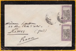 1927 - Faire-pa De Deuil De Tananarive, Madagascar Vers Nimes, Gard - Affrt à 50 C (paire De 25 C Porteurs) - Brieven En Documenten