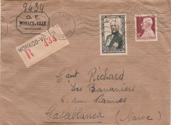 Monaco Yvert  305B + PA 39 Sur Lettre Recommandée 1949 Pour Casablanca Maroc - Cartas & Documentos