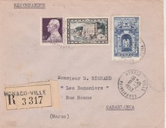 Monaco Bel Affranchissement Recto Verso Sur Lettre Recommandée 1953 Pour Casablanca Maroc - Briefe U. Dokumente