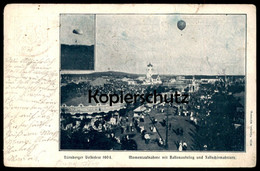 ALTE POSTKARTE NÜRNBERGER VOLKSFEST 1904 MOMENTAUFNAHME MIT BALLONAUFSTIEG UND FALLSCHIRMABSTURZ NÜRNBERG GANZSACHE AK - Fallschirmspringen