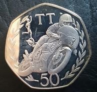 ISLE OF MAN 50 PENCE 1981 SILVER PROOF "Tourist Trophy Motorcycle Races" Free Shipping Via Registered Air Mail - Île De  Man