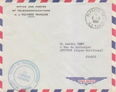 Lettre à Entête (Office Des Postes) En Franchise Obl. 8/5/64 Papeete RP Pour Antibes + Le Receveur Principal - Storia Postale