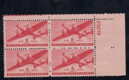 Sc#C25 & C26 6c And 8c Air Mail Issues Plate # Blocks Of 4 US Stamps - Números De Placas