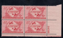 Sc#C47 6c 1953 Air Mail 50th Anniversary Powered Flight Issue Plate # Block Of 4 US Stamps - Numéros De Planches