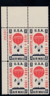 Sc#C54 7c 1959 Air Mail Balloon Jupiter Issue Plate # Block Of 4 US Stamps - Números De Placas