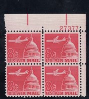 Sc#C64 8c 1962 Air Mail Issue Plate # Block Of 4 US Stamps - Plaatnummers