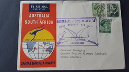 Australia 1952 Qantas First Flight  Australia And South Africa,Sydney To Cocos Islands Souvenir Cover - Premiers Vols