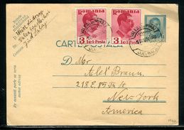 Roumanie - Entier Postal + Complément De Valealuimihai Pour New York En 1940 - Ref D216 - Ganzsachen