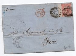 1866 - LETTRE De LONDON Avec N° 32 Pour La FRANCE Avec CACHET NOIR ANGL. AMB CALAIS - Brieven En Documenten