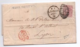 1866 - LETTRE De LONDON Pour LYON Avec CACHET ROUGE ANGL. AMB CAL. B - Brieven En Documenten