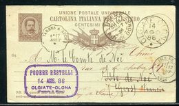 Italie - Entier Postal Commercial De Olgiate Olona Pour La France En 1886 - Ref D248 - Ganzsachen