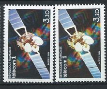 [17] Variété : N° 2333 Satellite Telecom 1 Jaune Au Lieu De Brun + Normal  ** - Unused Stamps