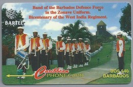 Caribbean PHONE CARD. BARTEL. Band Of The Barbados Defence Force In The Zouave Uniform. BDS $ 40. 2 Scans - Barbados