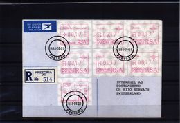 South Africa 1988 Frama Labels Nr.  P.001 - P.006 On Registered Letter To Switzerland - Frankeervignetten (Frama)