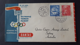 Australia 1956 Qantas Olympic Torch Flight Athens To Australia Souvenir Cover - First Flight Covers