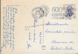 M0652 - Czechoslovakia (1958) Karlovy Vary 2 1358-1958: 600 Years Karlovy Vary (spring); Machine Postmark (postcard) - Bäderwesen
