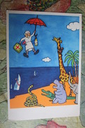 Old USSR Postcard. "Doctor Doolittle". Hippo - Elephant- . 1962 - Flusspferde