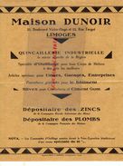 87- LIMOGES- PUBLICITE MAISON DUNOIR-21 BD. VICTOR HUGO 22 RUE TURGOT-QUINCAILLERIE INDUSTRIELLE-ZINC-IMPRIMERIE RIVET - Publicidad