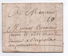 1738 - LETTRE De SAINT ETIENNE (LOIRE) Avec MP LENAIN N° 1 A SEC Pour BRIGNOLES (VAR) - 1701-1800: Precursors XVIII