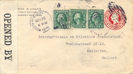 USA 1918 Postal Stationery Envelope 2 Cents + 3 X 1 Cent From New York To Netherlands Censor Wrapper - 1901-20