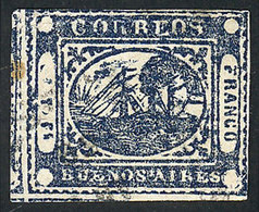 ARGENTINA: GJ.12, To Rs. Blue, Fantastic Example Of Huge Margins (stealing Part Of - Buenos Aires (1858-1864)