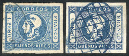 ARGENTINA: GJ.17, 2 Examples Of 1P. In Light Blue And Dark Blue, Excellent Quality - Buenos Aires (1858-1864)
