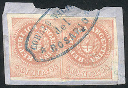 ARGENTINA: GJ.7A, 5c. Salmon Rose, 2 Examples On Fragment With Cancel Of Rosario, - Ongebruikt