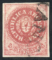 ARGENTINA: GJ.10B, 5c. Carminish Rose, Interesting Very Worn Impression, With FRAN - Unused Stamps