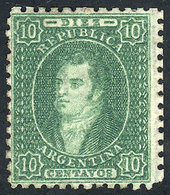 ARGENTINA: GJ.21, 10c. CLEAR Impression, Mint, With Vertical Line Watermark At Rig - Used Stamps