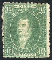 ARGENTINA: GJ.23, 10c. Semi-clear Impression, Yellow-green, VF Quality! - Used Stamps