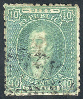 ARGENTINA: GJ.23, Rare Blue-green, On Thin And Lightly Parchment-like Paper, Excel - Usados