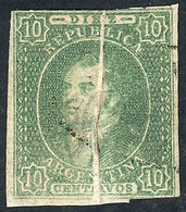 ARGENTINA: GJ.23, 10c. Dull Impression, Thin Paper, With Notable Vertical Paper Fo - Usados