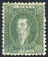 ARGENTINA: GJ.23, 10c. Almost Clear Impression, In A Rare OLIVE GREEN Color, Very - Usados