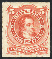 ARGENTINA: GJ.48, 1876 Rivadavia 5c. Rouletted, Mint Original Gum, VF! - Autres & Non Classés