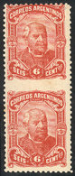 ARGENTINA: GJ.86PH, 6c. Sarmiento, Pair IMPERFORATE BETWEEN, Mint Lightly Hinged, - Other & Unclassified