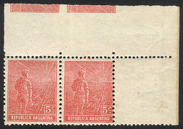 ARGENTINA: GJ.394, 1915 5c. Plowman, Unwatermarked (French Paper), Corner Pair Wit - Autres & Non Classés