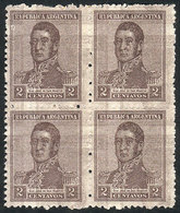 ARGENTINA: GJ.444a, 1917 2c. San Martín, Block Of 4 With DOUBLE IMPRESSION Var., O - Other & Unclassified