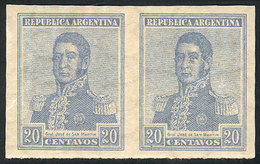 ARGENTINA: GJ.448P, 1917 San Martín 20c., IMPERFORATE PAIR, MNH, Superb And Rare! - Autres & Non Classés