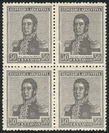 ARGENTINA: GJ.451a, Block Of 4, STIFF PAPER Variety, Excellent Quality (the Lower - Other & Unclassified