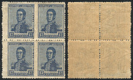 ARGENTINA: GJ.490, 12c. San Martín, Block Of 4 With W. Bond Watermark In The 4 Sta - Autres & Non Classés