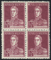 ARGENTINA: GJ.594a, ½c. San Martín W/o Period, Block Of 4, The Right Stamps With D - Other & Unclassified