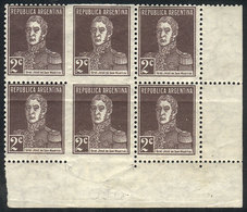 ARGENTINA: GJ.596PH, 2c. San Martín W/o Period, Corner Block Of 6, The Central Pai - Autres & Non Classés