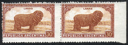 ARGENTINA: GJ.767, 30c. Wool, Pair Printed On Chalky Paper, The Right Stamp Is IMP - Autres & Non Classés