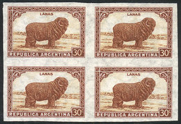 ARGENTINA: GJ.788P, 30c. Wool, With Straight Rays Wmk, IMPERFORATE BLOCK OF 4, Sup - Autres & Non Classés