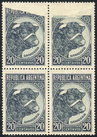 ARGENTINA: GJ.893, Bull 20c. Unwatermarked, Block Of 4, The Top Stamps Are PARTIAL - Other & Unclassified