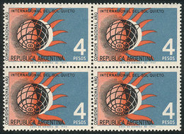 ARGENTINA: GJ.1298a, 1965 4P. Year Of The Quiet Sun, Block Of 4 With Variety: Blac - Other & Unclassified
